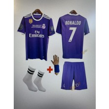Sidas Cristiano Ronaldo Real. Madrid 2017 Mor Cardif Ligi  Çocuk Forma T-Shrt Takımı Çorap+Bileklik Yanında