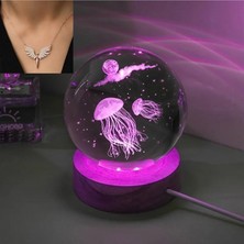 Işıklı Ahşap Kaideli Deniz Anası Temalı Cam Küre 8cm*6cm ve Melek Kolye