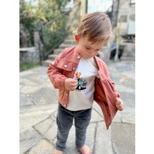 4-5-6 Yaş Kot Pantolonlu Nubukceketli Uzun Kollu Penye Sweat 3lü Erkek Çocuk Takımı Kiremit