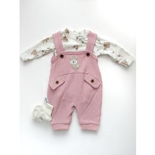 Milays Tavşan Nakışlı Bebek Tulum Çorap Hediyeli %100 Pamuktan