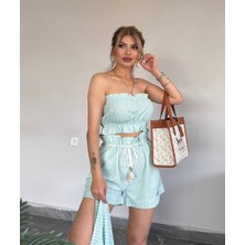 Kadın Yeni Sezon Jessica Kumaş Straplez Lastikli Şort Yüksek Bel Lastikli 3 Lü Takım
