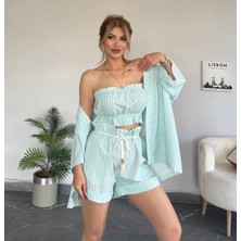 Kadın Yeni Sezon Jessica Kumaş Straplez Lastikli Şort Yüksek Bel Lastikli 3 Lü Takım