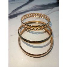Parlak Gold Renk Kapalı Ağız Bilezik 3'lü