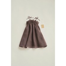 Kız Çocuk Kahverengi Ince Askılı Keten Elbise