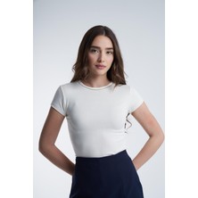 Taş Detaylı Kısa Kol Ribana Bluz