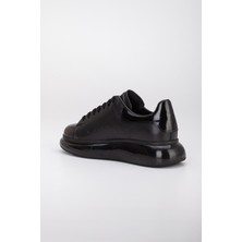 Erkek Içi Dışı Hakiki Deri Siyah Rugan Sneaker
