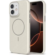 Apsuwa iPhone 11 Uyumlu Kılıf Lichee Deri Desen Silikon Kablosuz Şarj Özellikli Krem