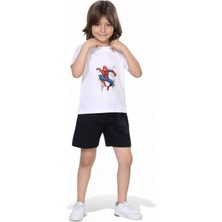 Erkek Çocuk Yazlık Şort Baskılı Tshirt Alt Üst Pamuklu Penye 2'li Takım