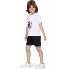 Erkek Çocuk Yazlık Şort Baskılı Tshirt Alt Üst Pamuklu Penye 2'li Takım