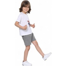Erkek Çocuk Yazlık Şort Baskılı Tshirt Alt Üst Pamuklu Penye 2'li Takım