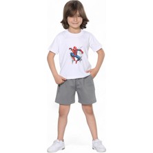 Erkek Çocuk Yazlık Şort Baskılı Tshirt Alt Üst Pamuklu Penye 2'li Takım