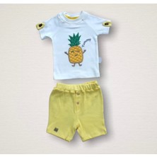 6-9 9-12 12-18 Ay Ananas Nakışlı Kısa Kollu Sweatli Şortlu 2li Kız-Erkek Bebek Takımı Sarı