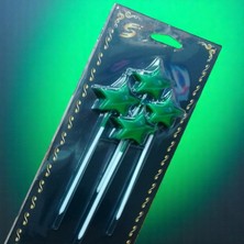 Vıp Yüksek Kalite 4 Adet Parlak Metalik Yıldızlı Yeşil Mum Yeşil Yıldızlı Pasta Mumu Doğum Günü Mumu