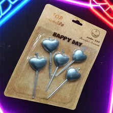 Vıp Yüksek Kalite 5 Adet Parlak Metalik Kalpli Gümüş Mum Gümüş Kalpli Pasta Mumu Doğum Günü Mumu