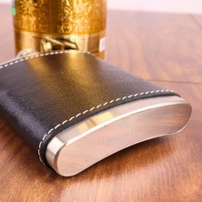 Perlotus 8 Oz 235 cc Hunili Siyah Rugan Hakiki Deri Kılıflı Çelik Viski Içki Matarası