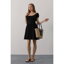 Defy Moda Beli Korseli Mini Elbise - Siyah