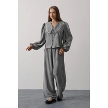 Defy Moda Işlemeli Bebe Yakalı Pantolon Takım - Siyah