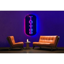 Tattoo Yazılı LED Işıklı Tablo, Duvar Dekor Ahşap, Neon Işık, Duvar Süsü