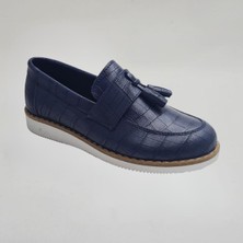 Erkek Çocuk Lacivert Kroko Loafer Ayakkabı - Fiyonklu Kaymaz Taban