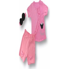 3-6 6-9 9-12 12-18 Ay Princess Taçlı Mickey Nakışlı Şort Tişört 3lü Kız Bebek Takımı Pembe