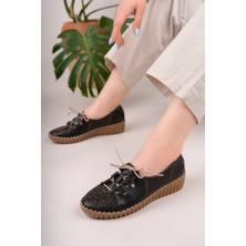 Kadın Hakiki Deri Siyah Lazer Günlük Yumuşak Taban Ayakkabı