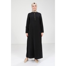 Beyza Kolu Fermuar Detaylı Siyah Elbise 9384