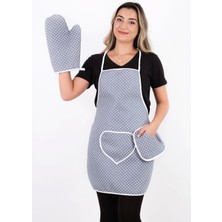Sevilya Trendy 3lü Set Sıvı Geçirmez Mutfak Önlüğü, Isıya Dayanıklı Fırın Eldiveni ve Tutacak Takımı