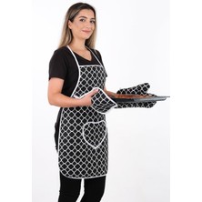 Sevilya Trendy 3lü Set Sıvı Geçirmez Mutfak Önlüğü, Isıya Dayanıklı Fırın Eldiveni ve Tutacak Takımı