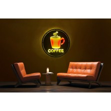 Coffee Bardak Figürlü LED Işıklı Tablo, Duvar Dekor Ahşap, Neon Işık, Duvar Süsü