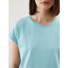 Dream Mavi Bisiklet Yaka Çiçek Desenli %100 Pamuk Kadın Kaprili Pijama Takımı