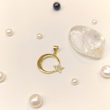 20.3mm Taşlı Ayyıldız Kolye 14 Ayar Altın Hd Videolu