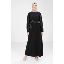 Beyza Biye Detaylı Siyah Elbise 9383