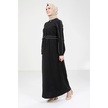 Beyza Biye Detaylı Siyah Elbise 9383