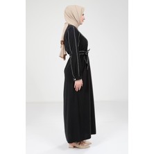 Beyza Biye Detaylı Siyah Elbise 9383