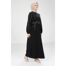 Beyza Biye Detaylı Siyah Elbise 9383
