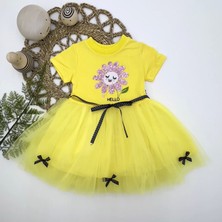 1-2-3 Yaş Payet Yapraklı Çiçek Nakışlı Astarlı Kız Bebek Tütü Elbisesi Sarı