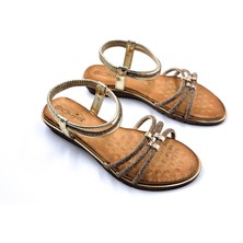 Guja G25Y174 Lastikli Konfor Taban Taşlı Kadın Altın Renk Şık Sandalet