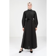 Beyza Fermuarlı Siyah Ferace 9206