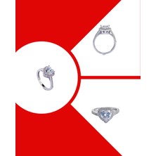 Keskin Gümüş Gümüş İşıltılı Kalp Pan Tasarım Beyaz Zarif Kadın Yüzük Doğum Günü Hediye