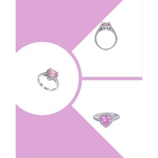 Keskin Gümüş Gümüş Işıltılı Kalp Pan Tasarım Pembe Zarif Kadın Yüzük Doğum Günü Hediye