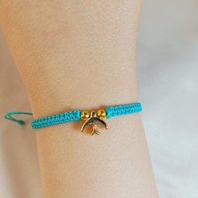 Crystal Atelier Turkuaz Renk Ayarlanabilir Altın Kuş Figürlü El Yapımı Makrome Bileklik, Kadın & Unisex Şans Bilekliği, Ip Bileklik, Makrome Bileklik, Şans Bilekliği, Ayarlanabilir Bileklik