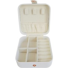 Çıtçıtlı Deri Mini Boy Takı, Seyahat ve Mücevher Çantası,kutusu Beyaz (10X10 Cm)