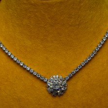 Chainbysilver Çelik Gümüş Rengi Taşlı Güneş Kolye