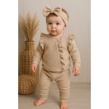 Orkide Desenli Fisto Detaylı 3 Parça Kız Bebek Takımı %100 Pamuk