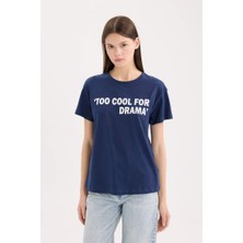 Defacto Kadın Kısa Kol T-Shirt D9605AX/NV241 Navy