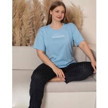 Charme Kadın Büyük Beden Bisiklet Yaka Milan Likralı Kısa Kol Pijama Takımı K601/249 - 1 Adet