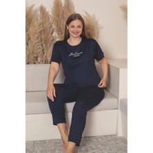 Charme Kadın Büyük Beden Bisiklet Yaka Milan Likralı Kısa Kol Pijama Takımı K601/254 - 1 Adet