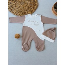 0-3 3-6 Ay Lucky Baby Nakışlı Es Çizgi Boy Şapkalı Erkek Bebek Tulumu Kahverengi