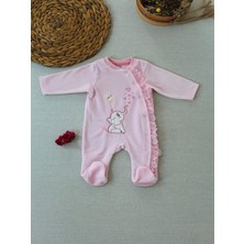 3-6 6-9 9-12 Ay Romantik Fil Nakışlı Pembe Süslü Kız Bebek Tulumu Pembe