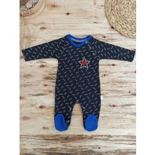 0-3 3-6 6-9 Ay Star Baby Baskılı Çıt Çıt Kapama Erkek Bebek Tulum Siyah